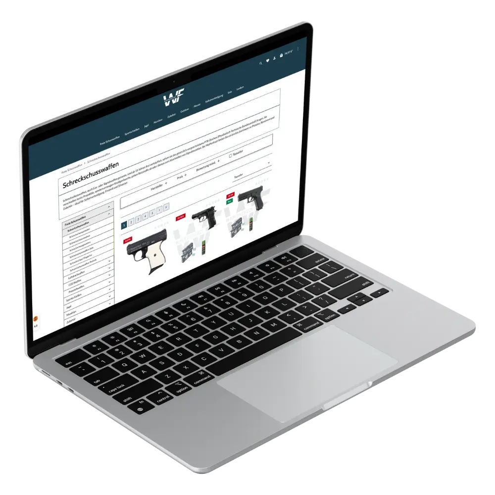 Aufgeklappter Laptop geöffnet auf einer Kategorieseite von waffenfuzzi.de